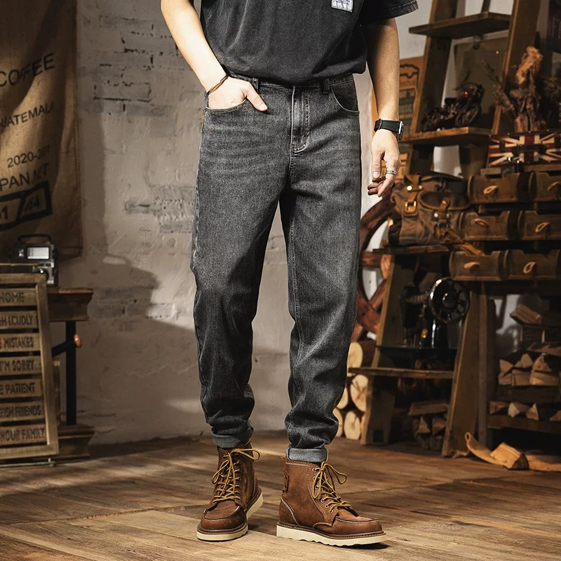 Men's trendy high-street straight-leg jeans—versatile, non-stretch style-H217
