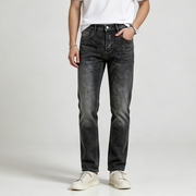 Men's Trendy High-Street Slim-Fit Biker-Style Straight-Leg Jeans-H096