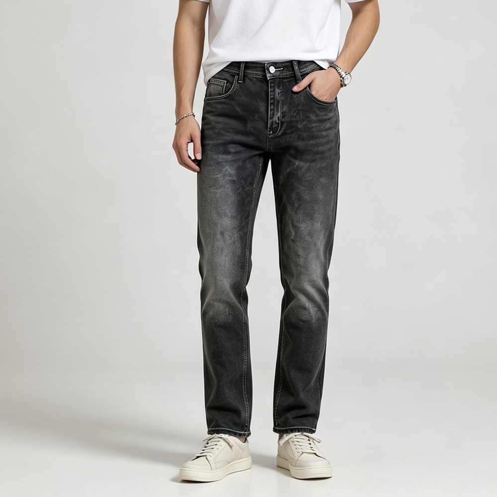 Men's Trendy High-Street Slim-Fit Biker-Style Straight-Leg Jeans-H096