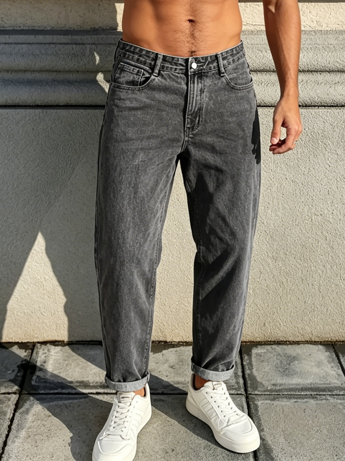 Men's trendy high-street straight-leg jeans—versatile, non-stretch style-H217