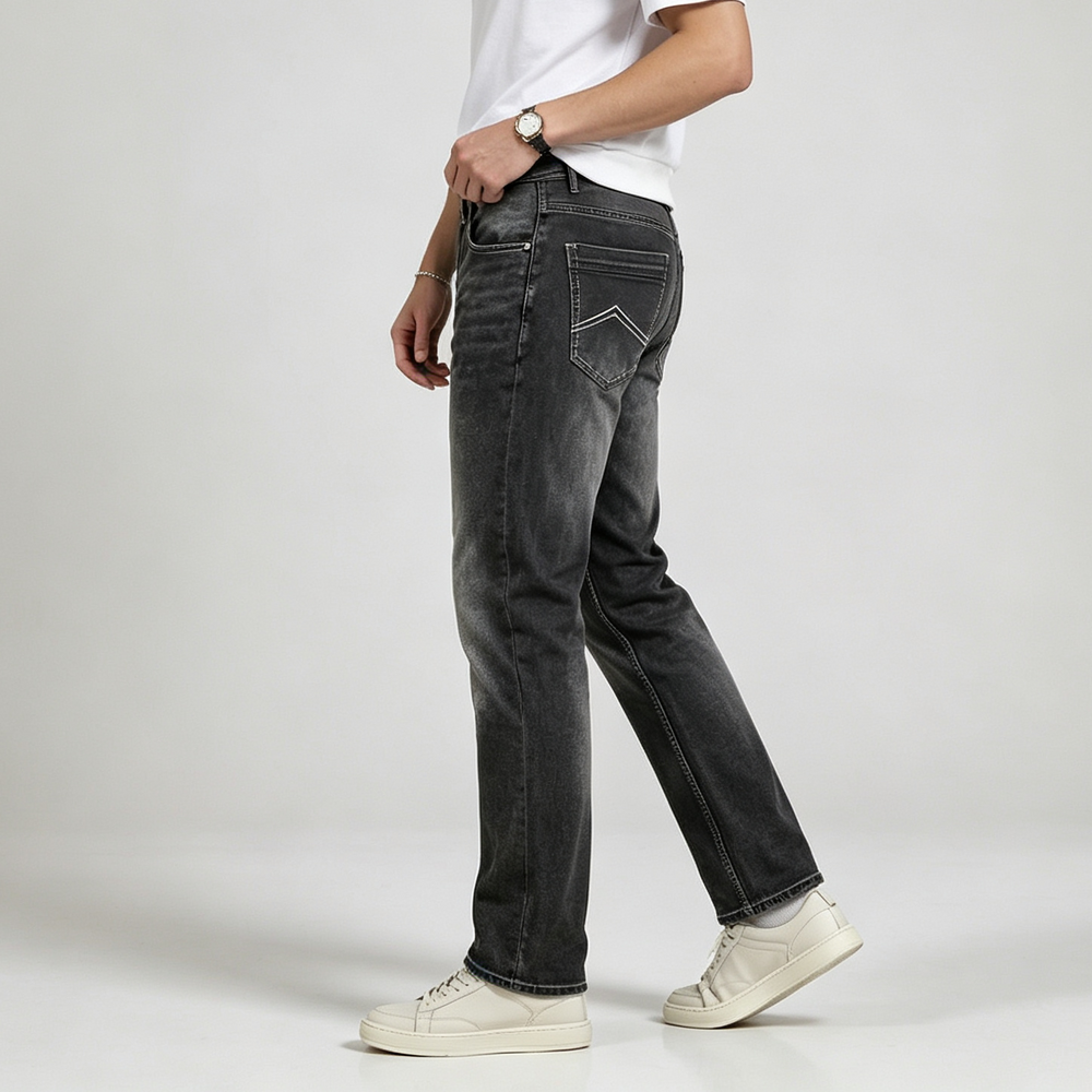 Men's Trendy High-Street Slim-Fit Biker-Style Straight-Leg Jeans-H096
