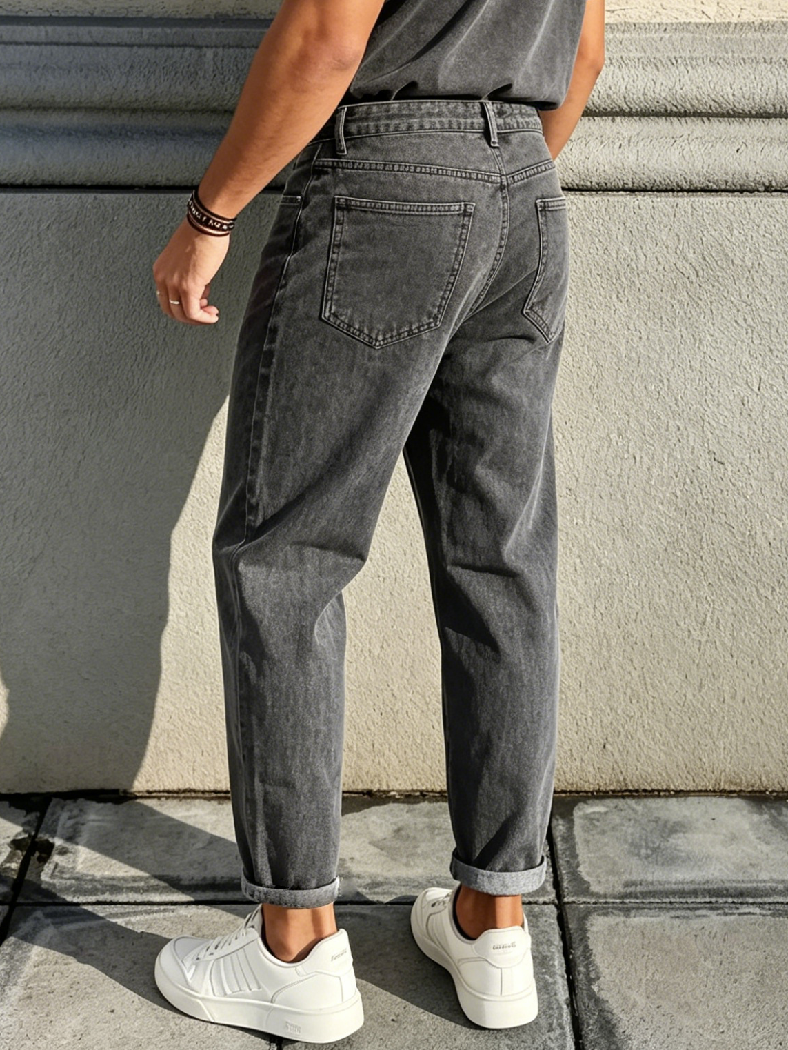 Men's trendy high-street straight-leg jeans—versatile, non-stretch style-H217