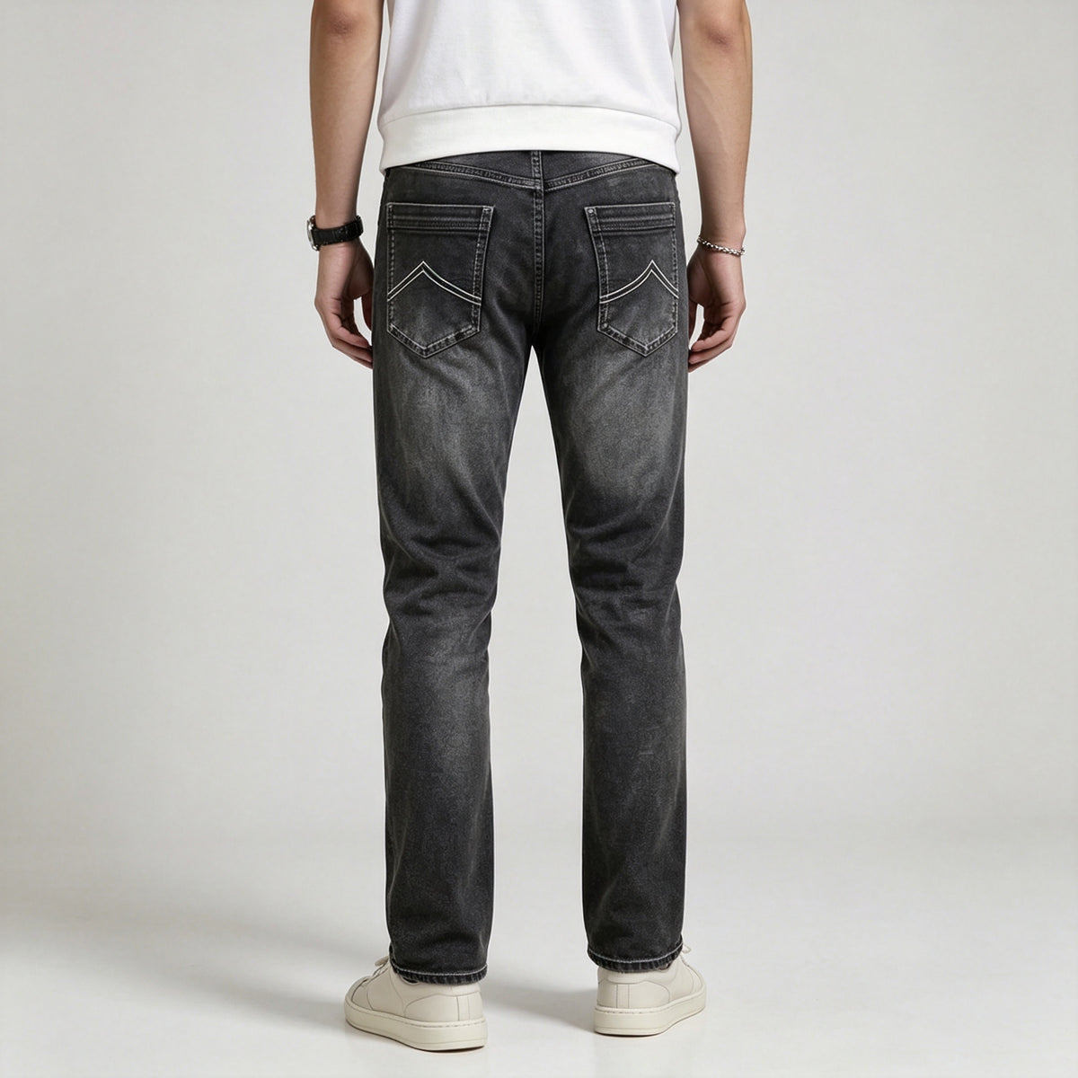 Men's Trendy High-Street Slim-Fit Biker-Style Straight-Leg Jeans-H096