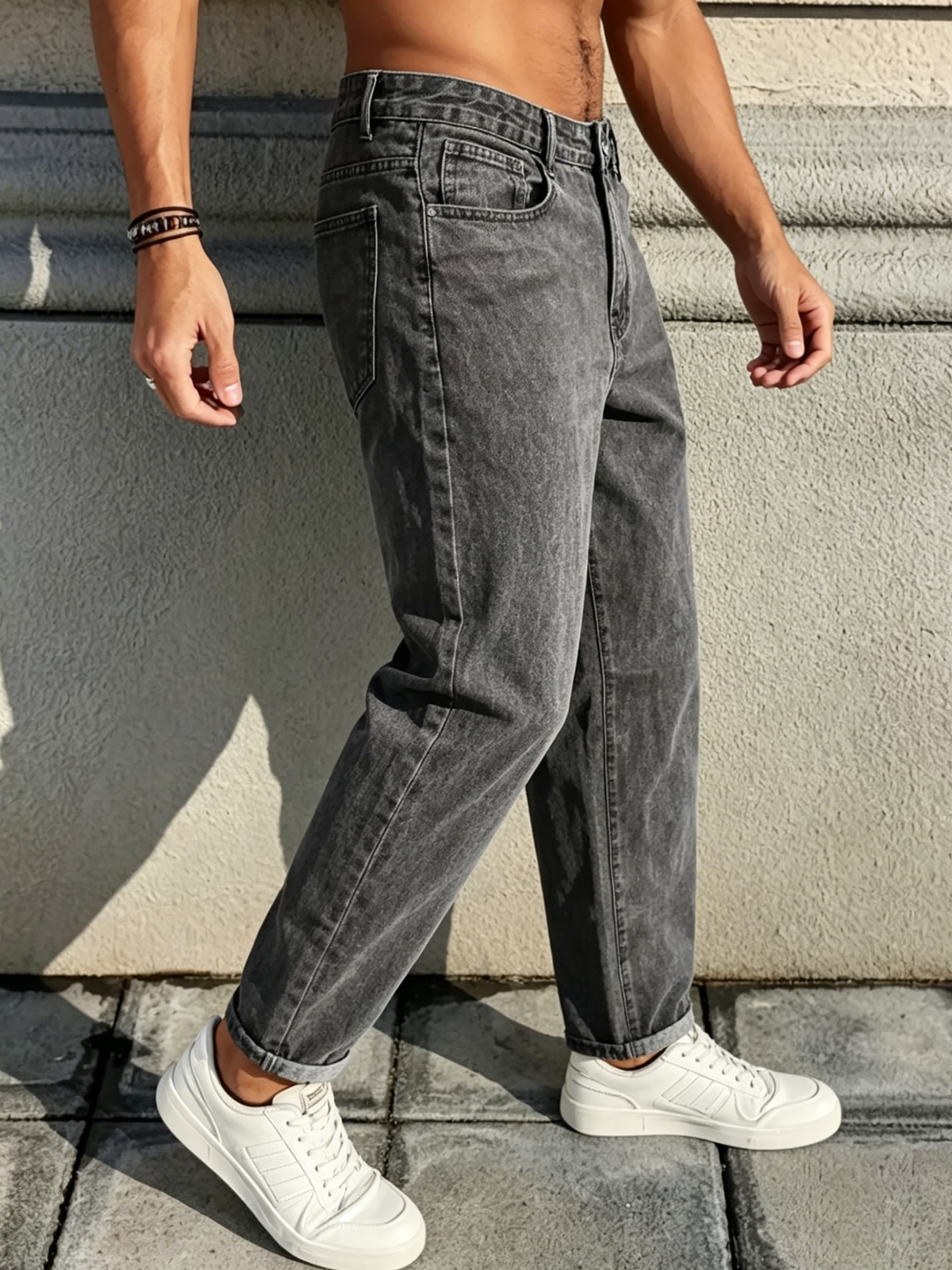 Men's trendy high-street straight-leg jeans—versatile, non-stretch style-H217