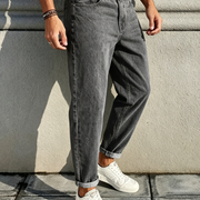 Men's trendy high-street straight-leg jeans—versatile, non-stretch style-H217