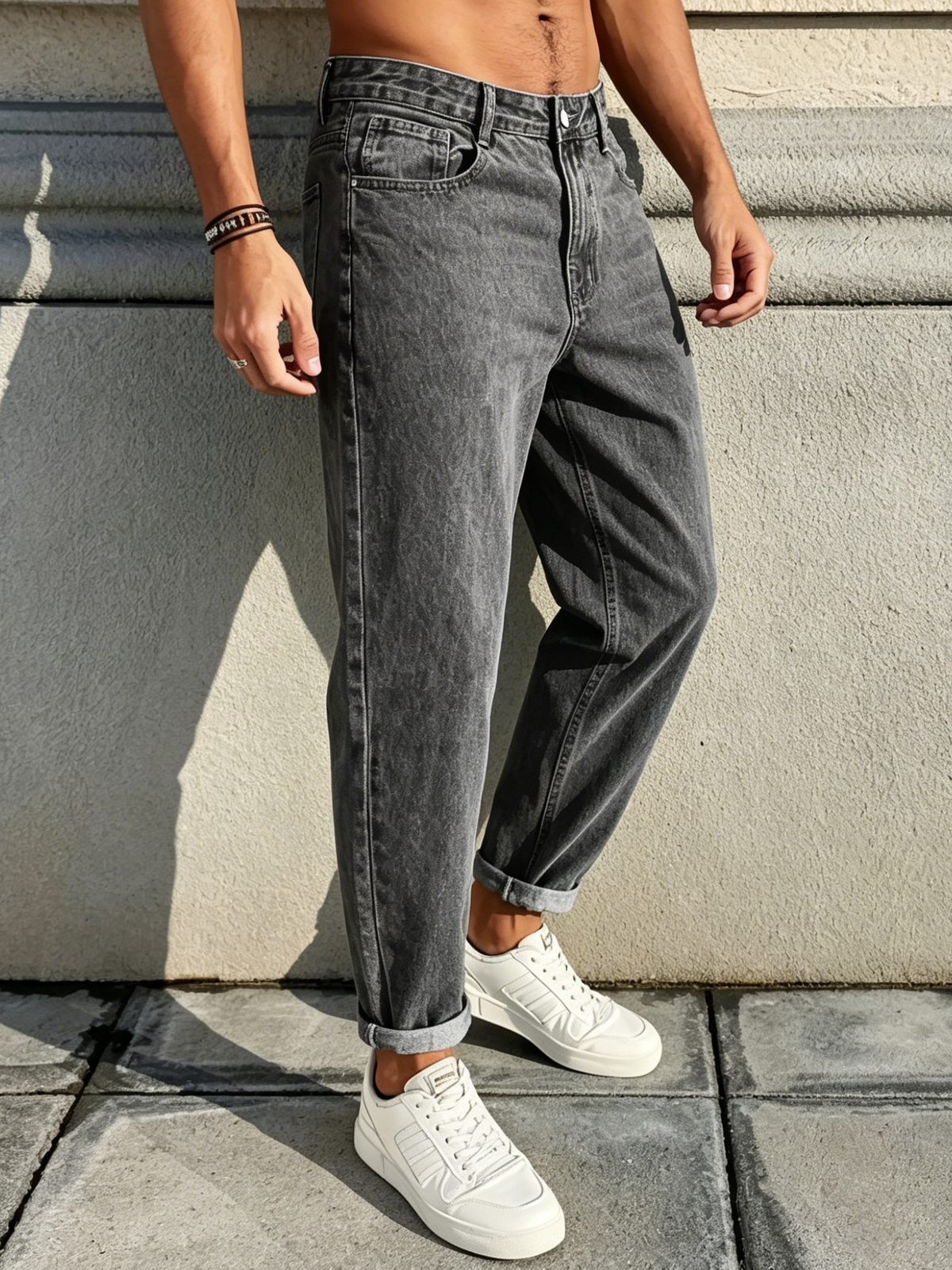 Men's trendy high-street straight-leg jeans—versatile, non-stretch style-H217