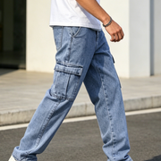 Men's Loose-Fit Straight-Leg Cargo Jeans – Casual, Versatile Style with Pocket Details-H401