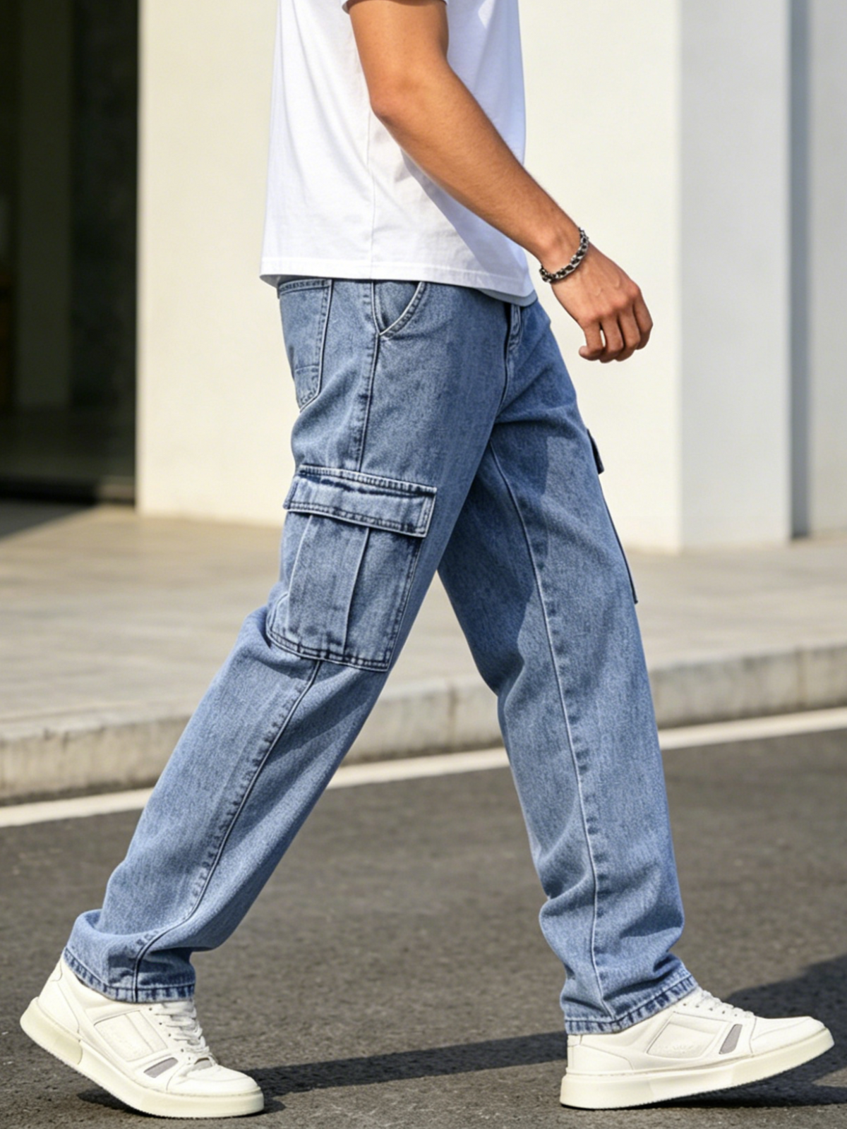 Men's Loose-Fit Straight-Leg Cargo Jeans – Casual, Versatile Style with Pocket Details-H401