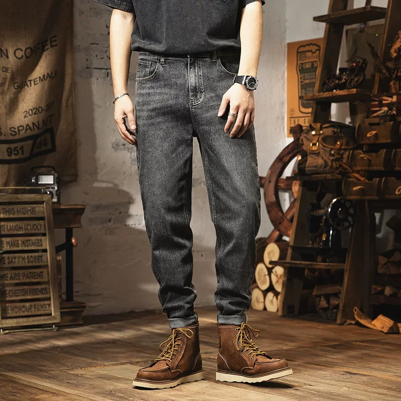Men's trendy high-street straight-leg jeans—versatile, non-stretch style-H217