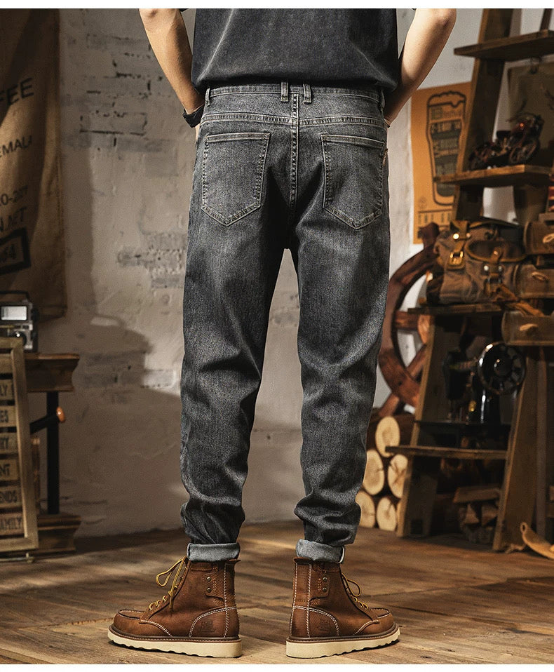 Men's trendy high-street straight-leg jeans—versatile, non-stretch style-H217