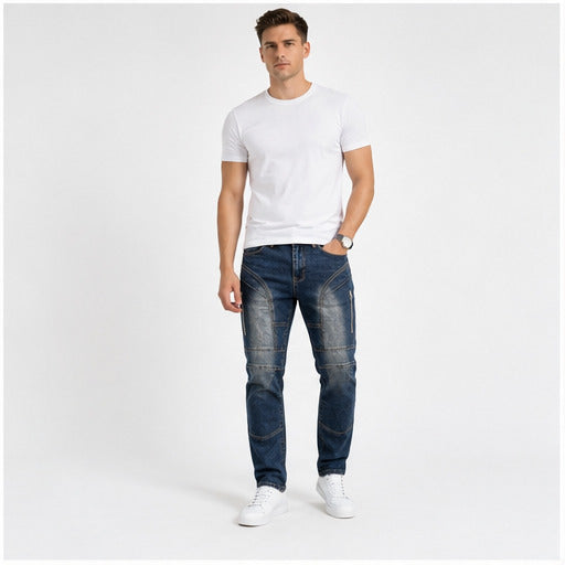 H019 men's jeans full-body lifestyle look 1