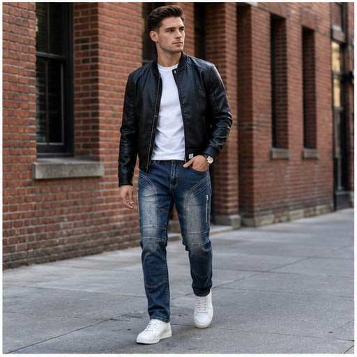 H019 men's jeans full-body lifestyle look 2