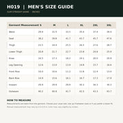 H019 men's jeans size chart in inches