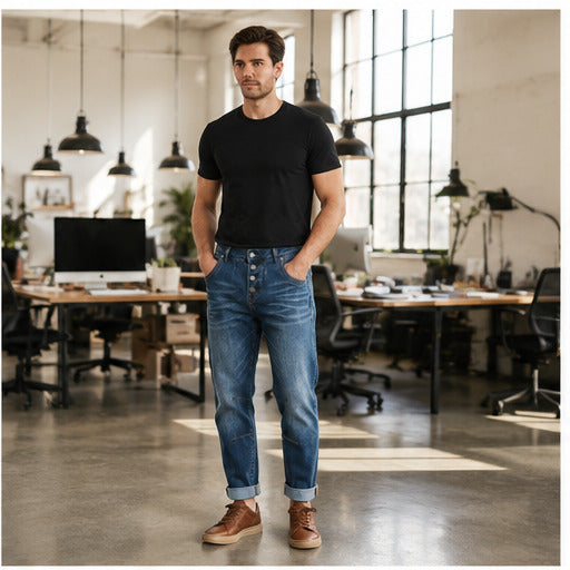 H020 men's jeans full-body lifestyle look 3