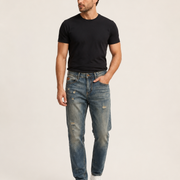 Men's vintage distressed relaxed straight leg jeans H264 view 1