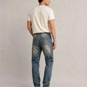 Men's vintage distressed relaxed straight leg jeans H264 view 2