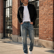 Men's vintage distressed relaxed straight leg jeans H264 view 4