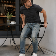 Men's vintage distressed relaxed straight leg jeans H264 view 5