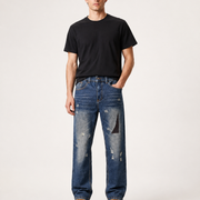 Men's patchwork distressed elastic waist jeans H276 view 1