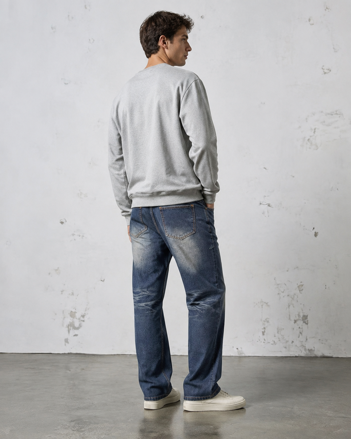 Men's patchwork distressed elastic waist jeans H276 view 2