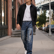 Men's patchwork distressed elastic waist jeans H276 view 3