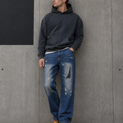 Men's patchwork distressed elastic waist jeans H276 view 4