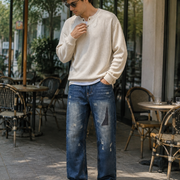 Men's patchwork distressed elastic waist jeans H276 view 5