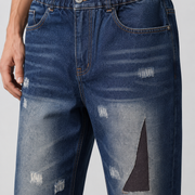 Men's patchwork distressed elastic waist jeans H276 view 7