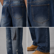 Men's patchwork distressed elastic waist jeans H276 view 8