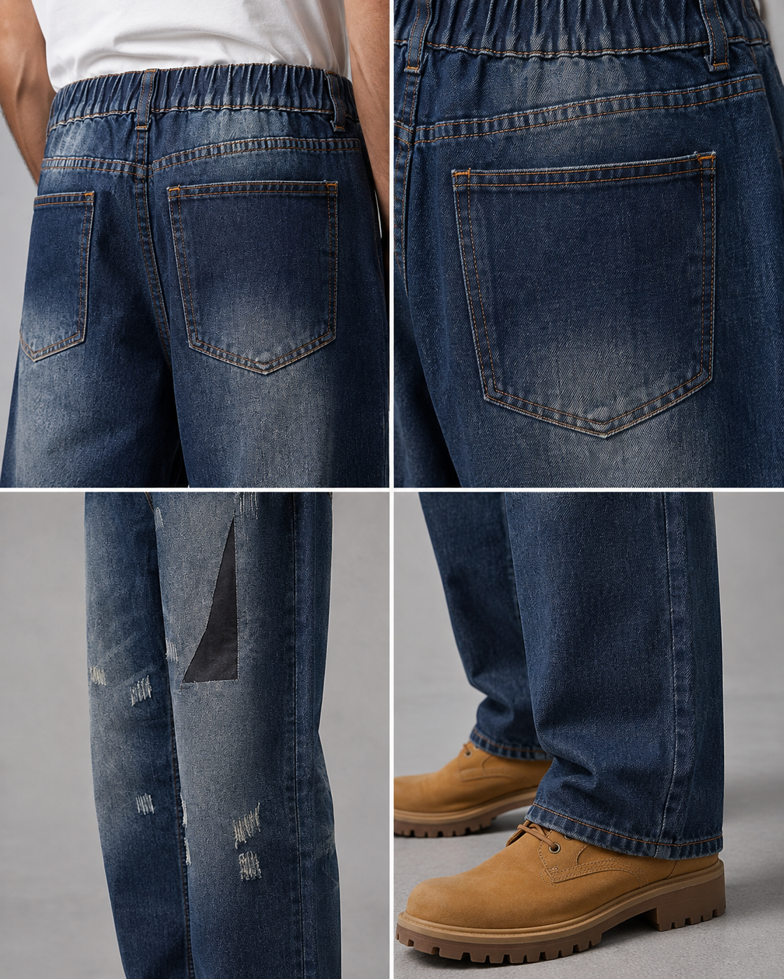 Men's patchwork distressed elastic waist jeans H276 view 8