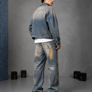 Men's vintage washed baggy straight leg jeans H277 view 2