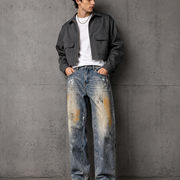 Men's vintage washed baggy straight leg jeans H277 view 4