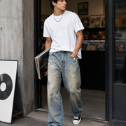 Men's vintage washed baggy straight leg jeans H277 view 5