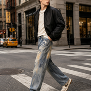 Men's vintage washed baggy straight leg jeans H277 view 6