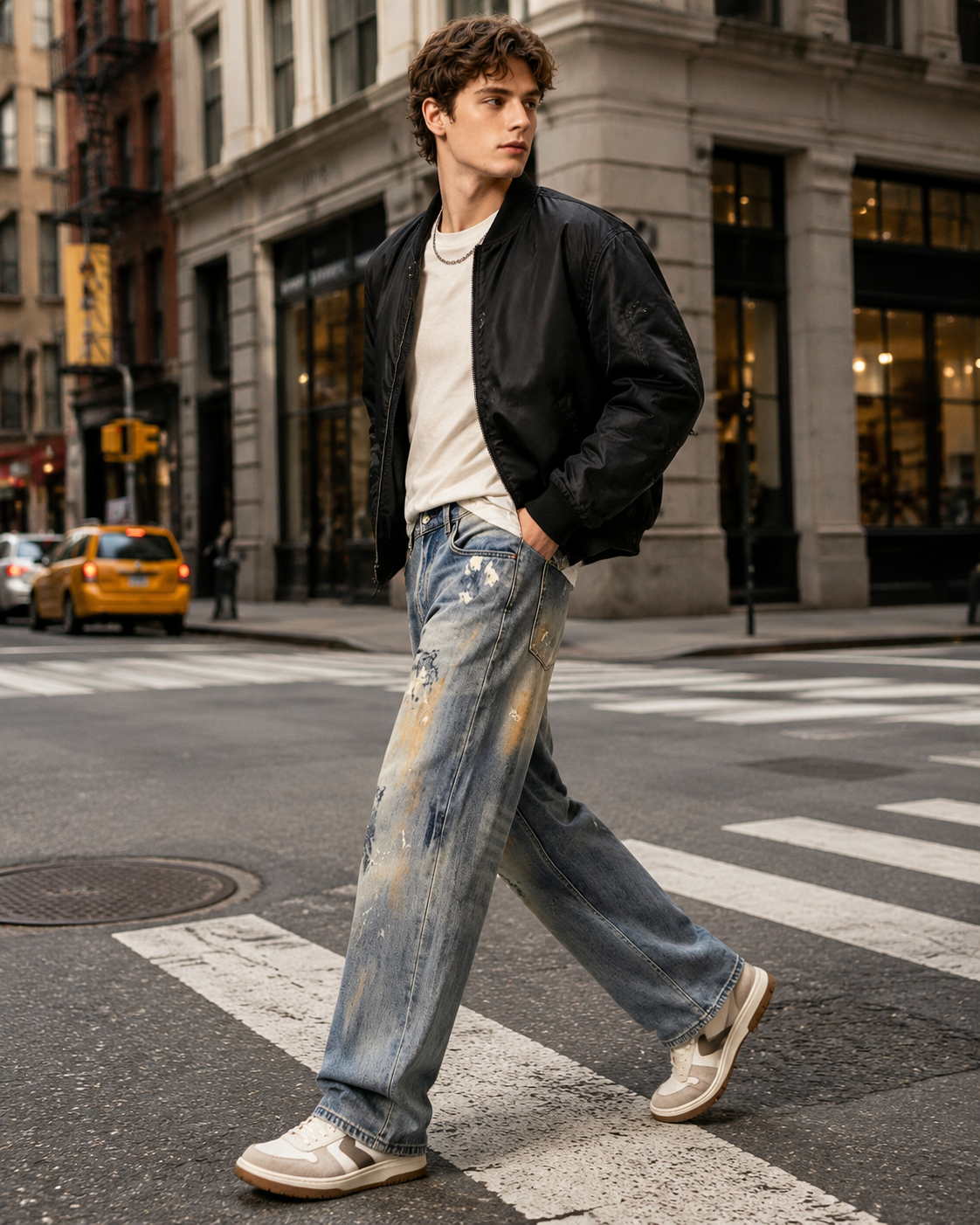 Men's vintage washed baggy straight leg jeans H277 view 6