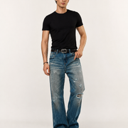 Men's ripped baggy vintage wash jeans H278 view 1