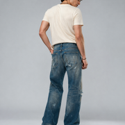 Men's ripped baggy vintage wash jeans H278 view 2