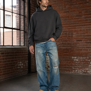 Men's ripped baggy vintage wash jeans H278 view 4
