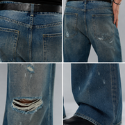Men's ripped baggy vintage wash jeans H278 view 5