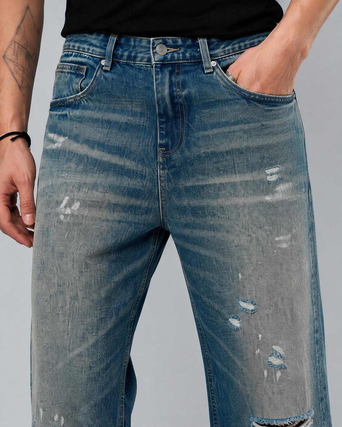 Men's ripped baggy vintage wash jeans H278 view 7