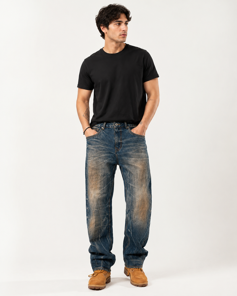 Men's gradient wash elastic waist baggy jeans H279 view 1