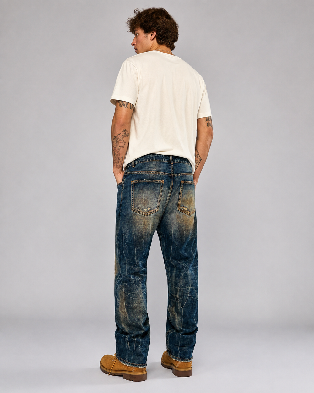 Men's gradient wash elastic waist baggy jeans H279 view 2