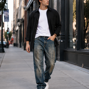 Men's gradient wash elastic waist baggy jeans H279 view 4