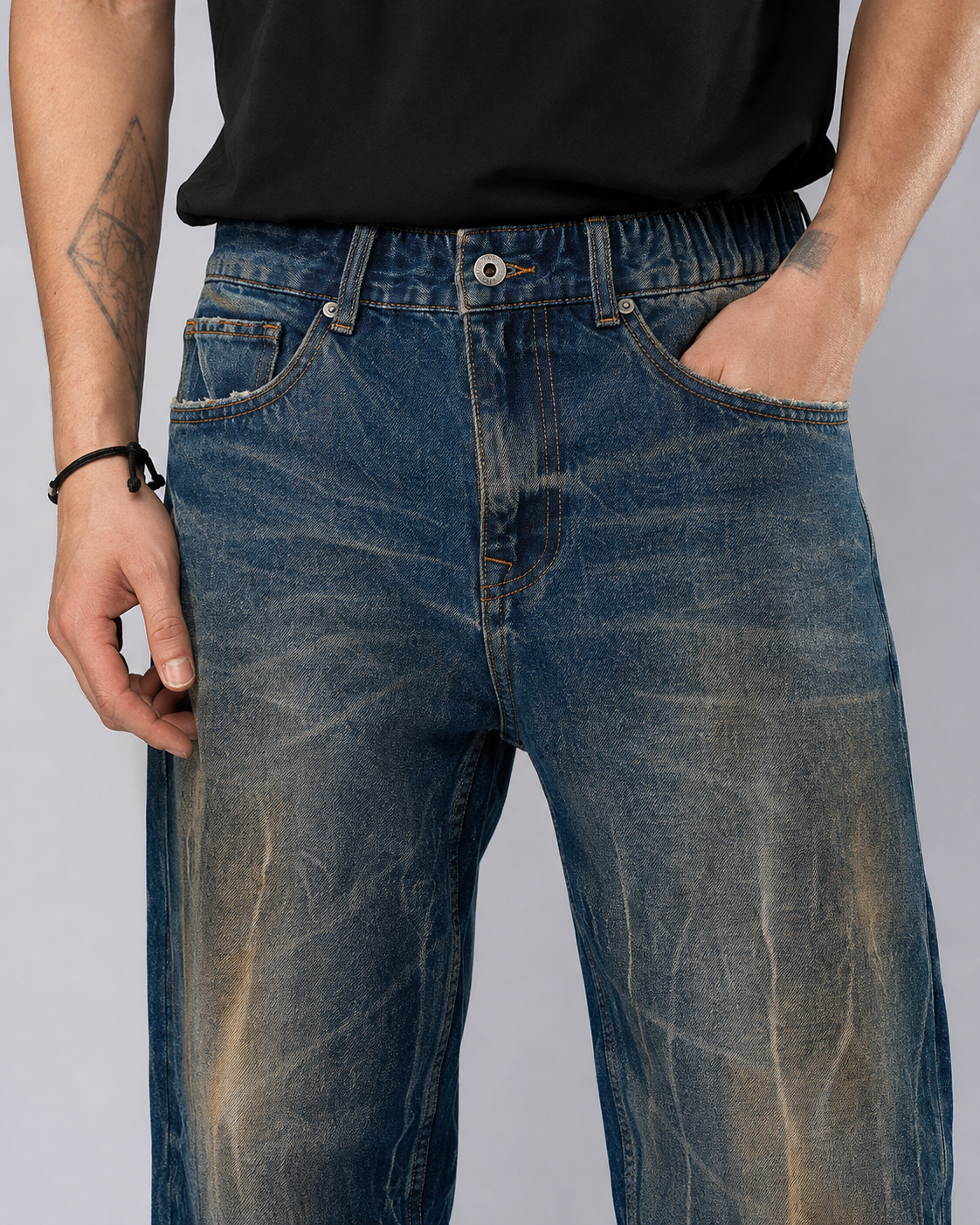 Men's gradient wash elastic waist baggy jeans H279 view 8