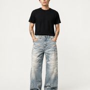 Men's light wash distressed baggy jeans H280 view 1