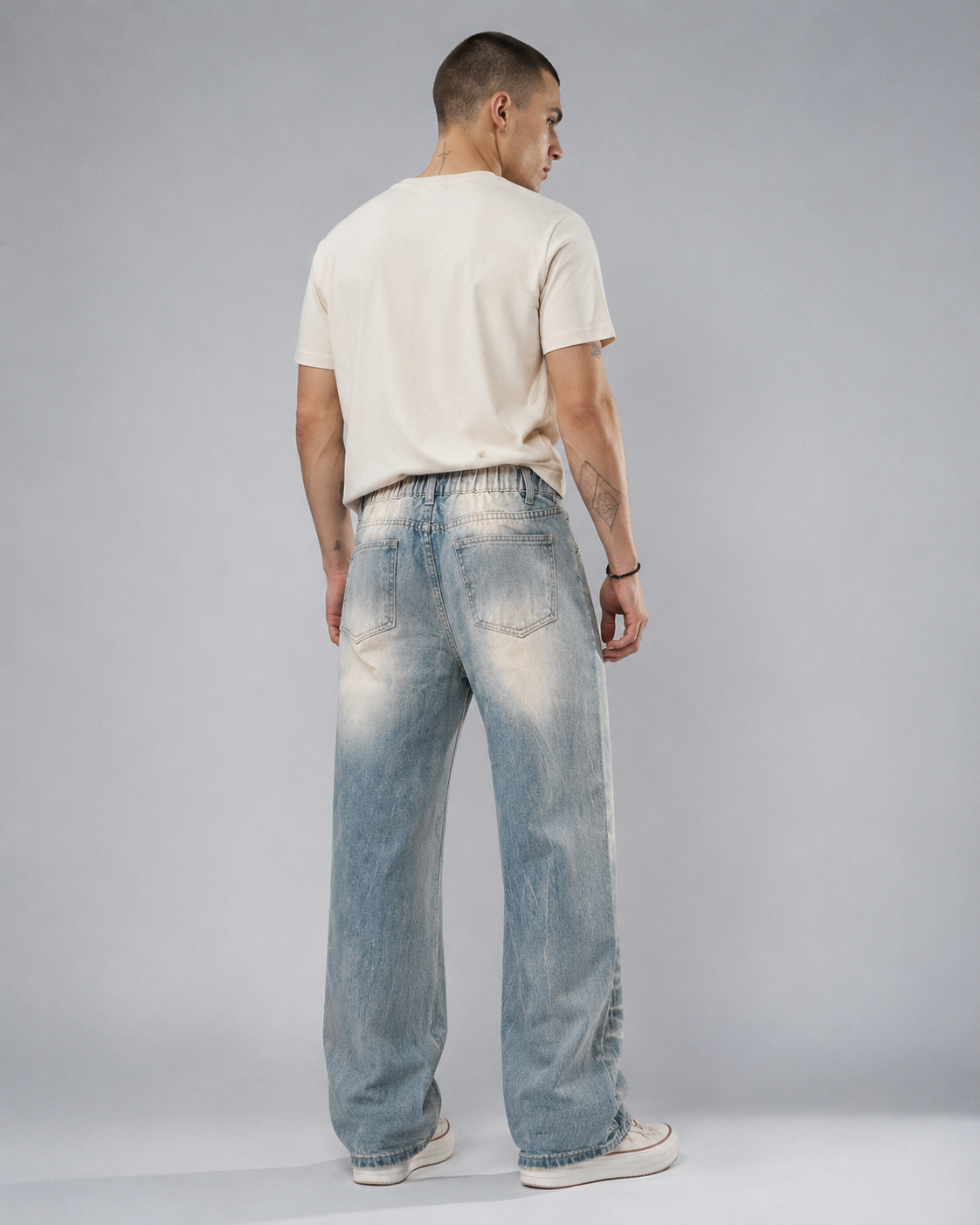 Men's light wash distressed baggy jeans H280 view 2