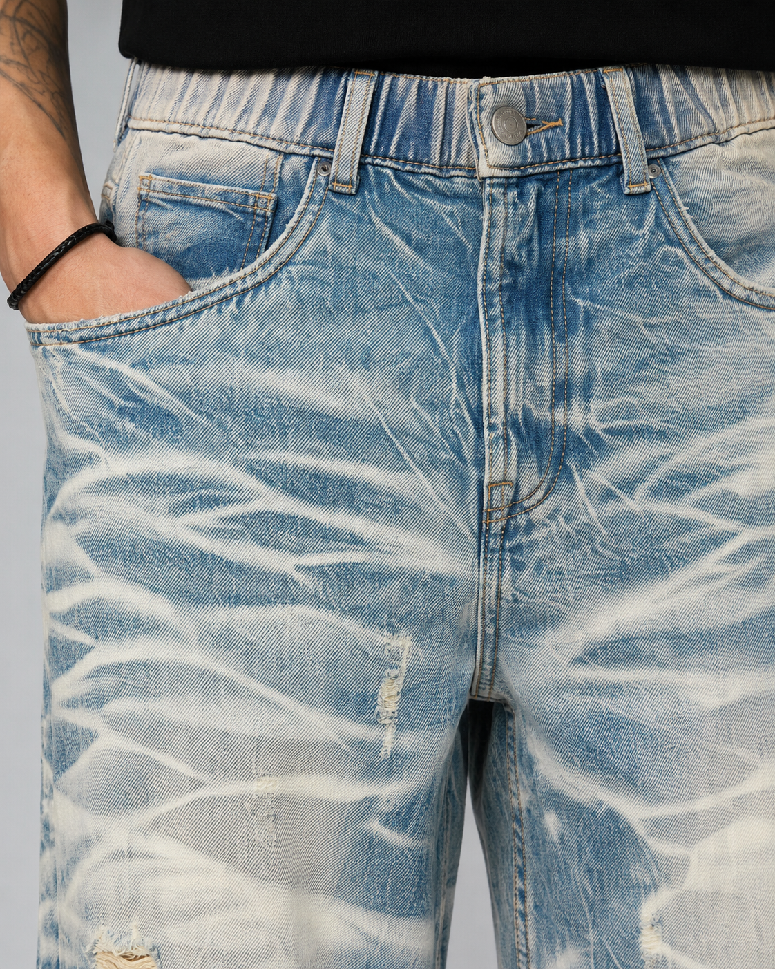 Men's light wash distressed baggy jeans H280 view 6