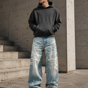 Men's light wash distressed baggy jeans H280 view 7