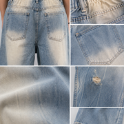 Men's light wash distressed baggy jeans H280 view 8
