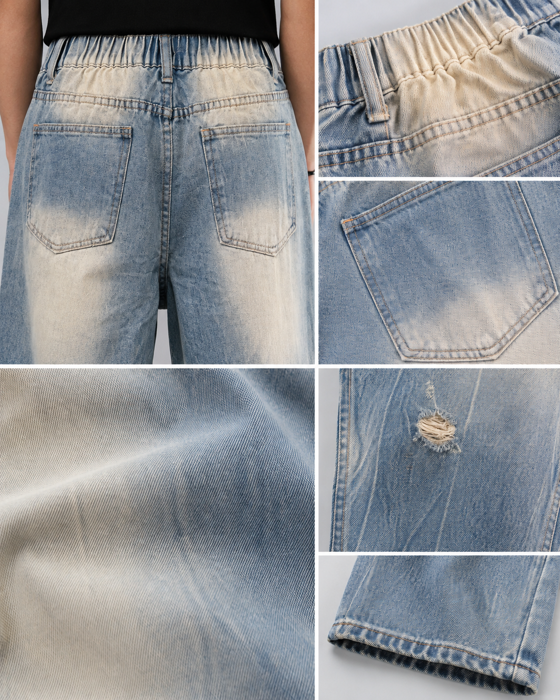 Men's light wash distressed baggy jeans H280 view 8